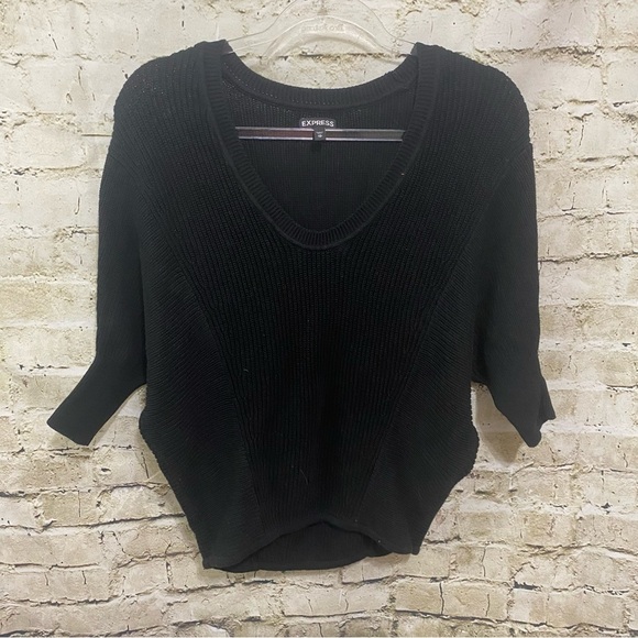 Express Black Knit Cotton Scoop Neck 3/4 Dolman Sleeve Sweater - Picture 1 of 6